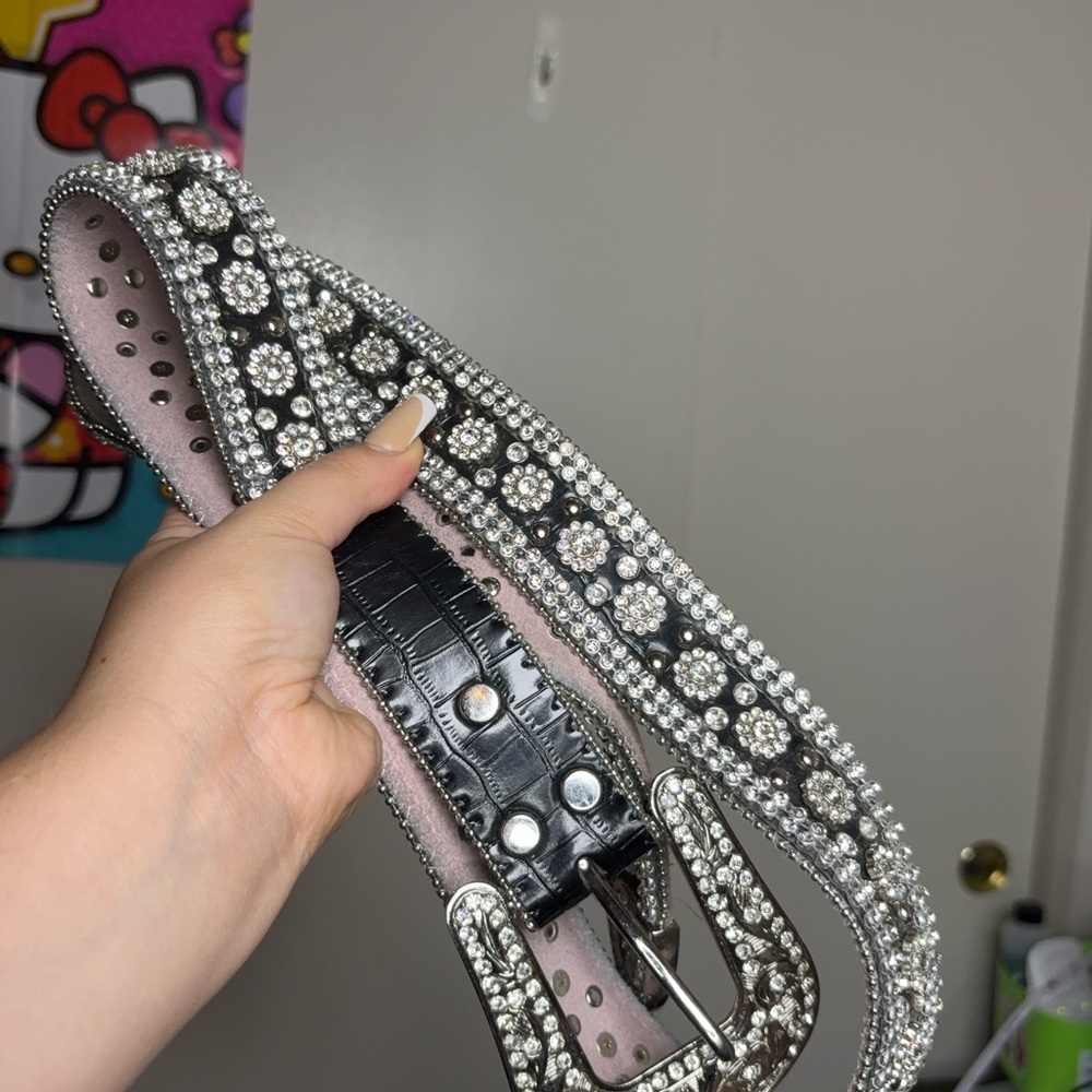 Crystal Embellished Black and Silver Belt